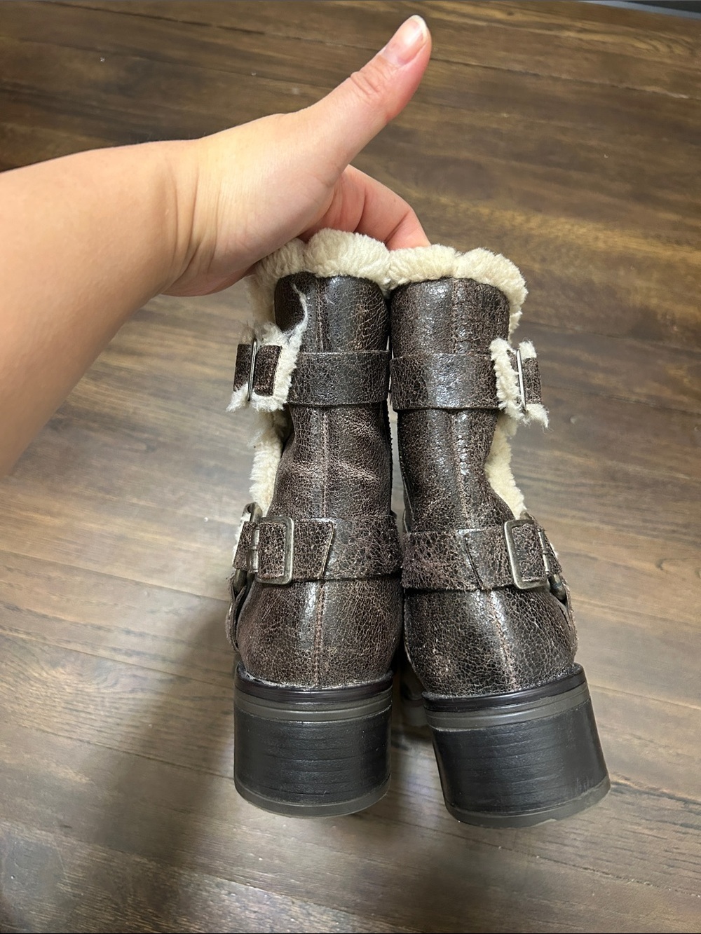 Steve Madden Brixton -F bBrown Lined Distressed Leather Buckle Moto Boots size 6 - Picture 4 of 7